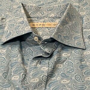 Etro Blue Paisley Long Sleeve Button Up Shirt Men 42 Large Cotton Made in Italy